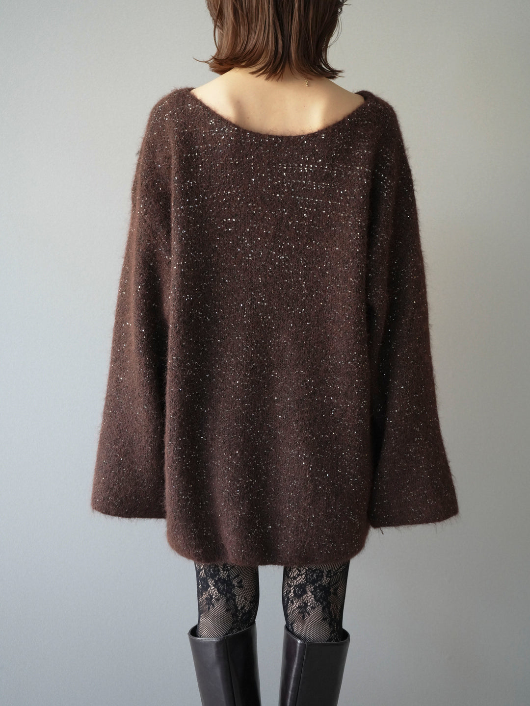 [予約]スパンコールミニシャギーニットチュニック/brown