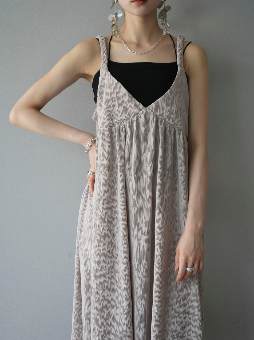 Willow braided string camisole dress/greige