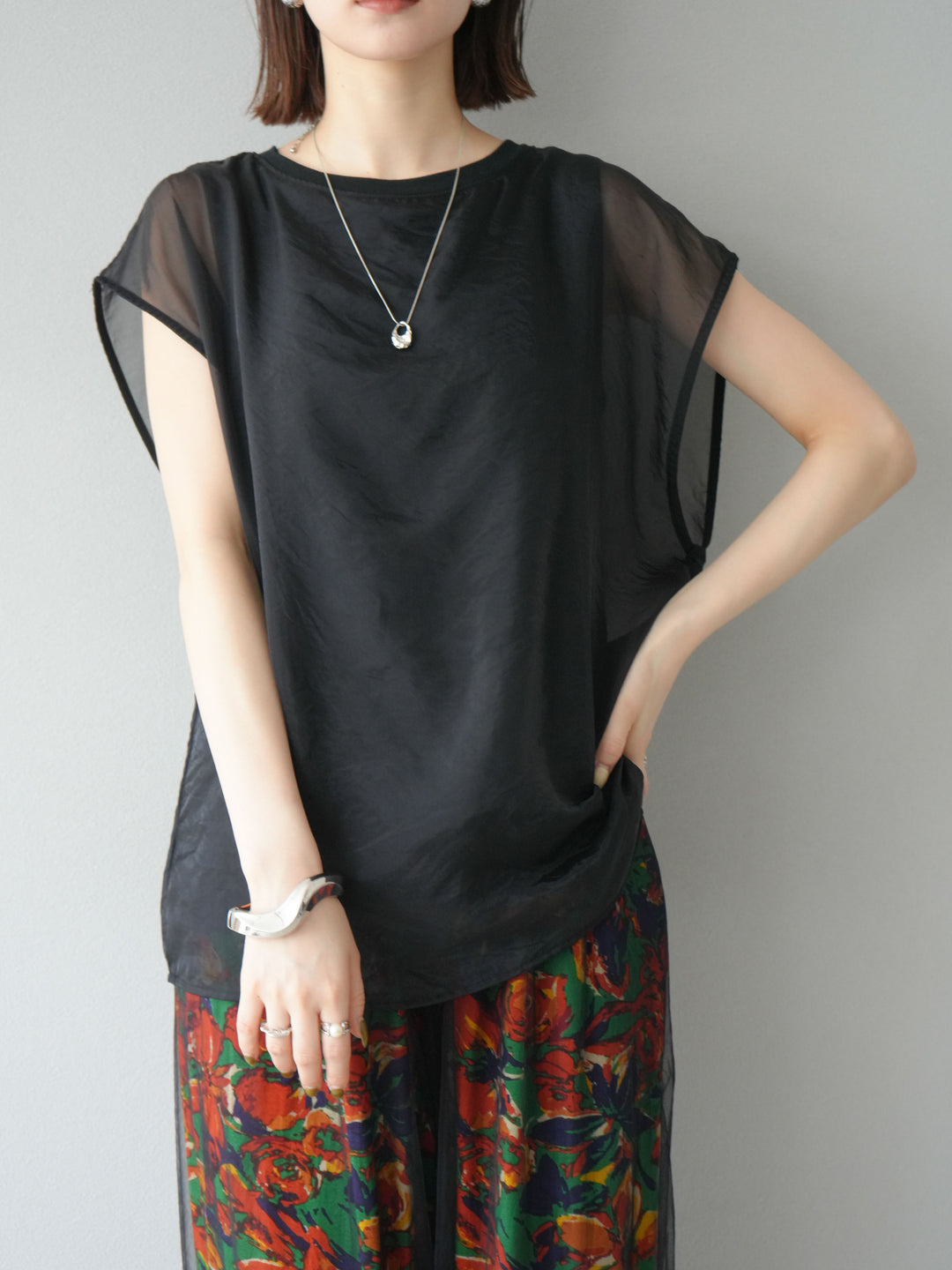 [予約]シアーレイヤードトップス/ブラック