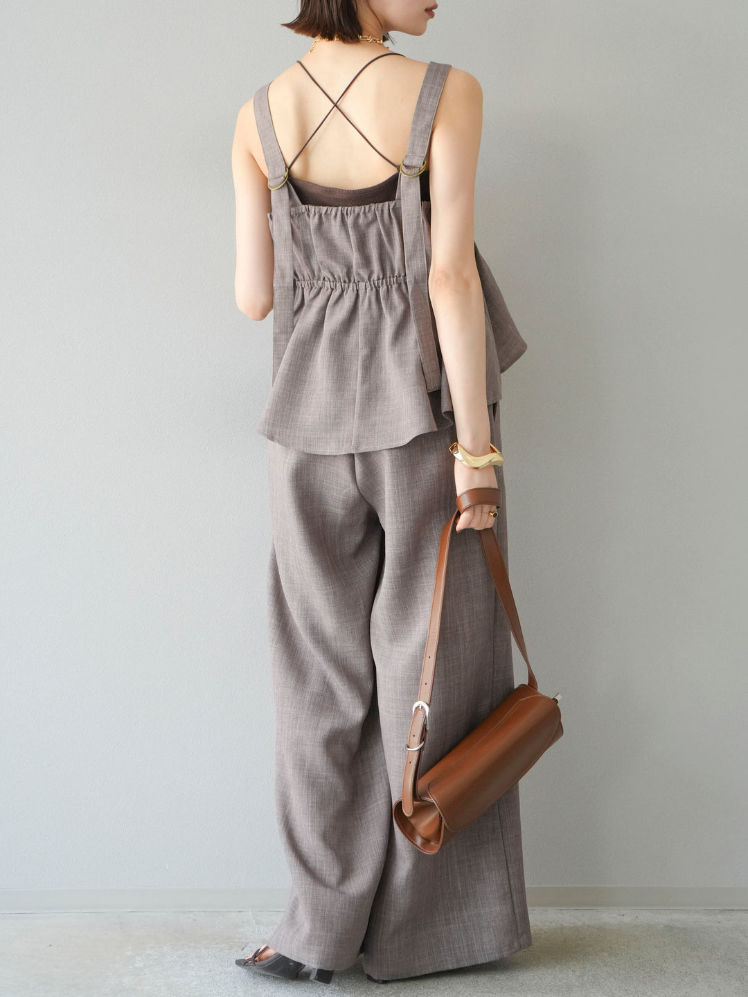 [SET]リネンライクビスチェ+リネンライクイージーワイドパンツ(2set)