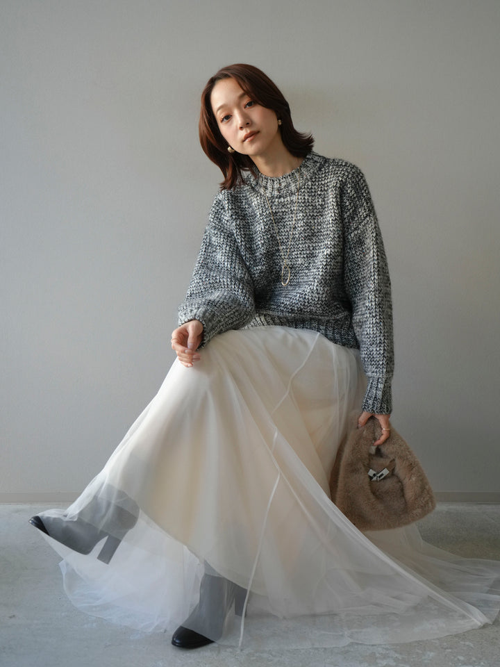 [予約]ボリュームスリーブミックスネップニットプルオーバー/gray