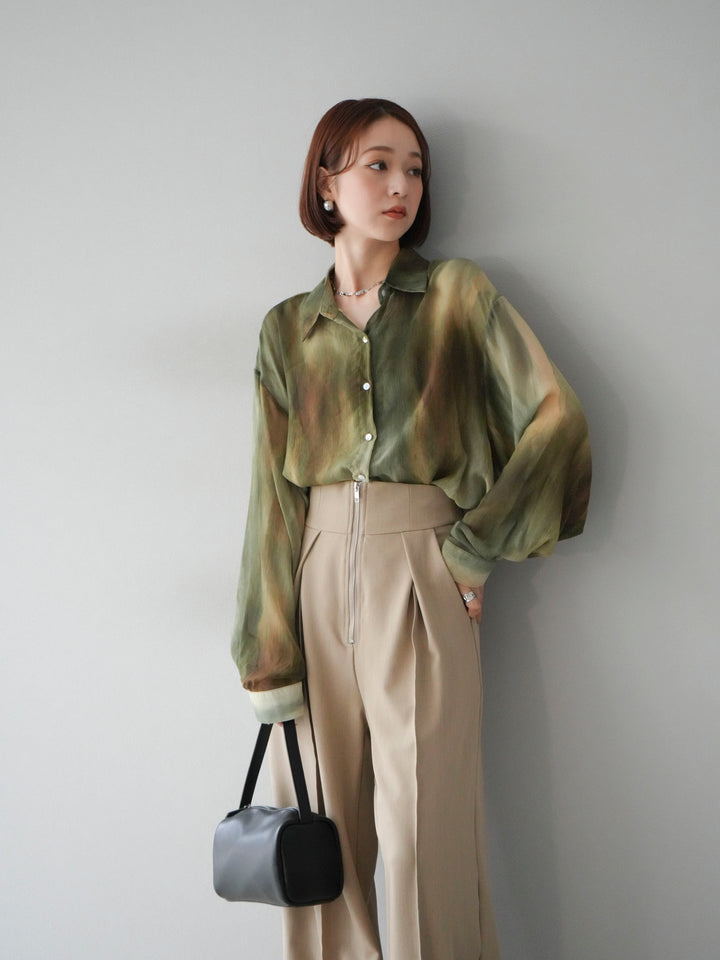 [予約]ニュアンス柄シアーシャツ/グリーン