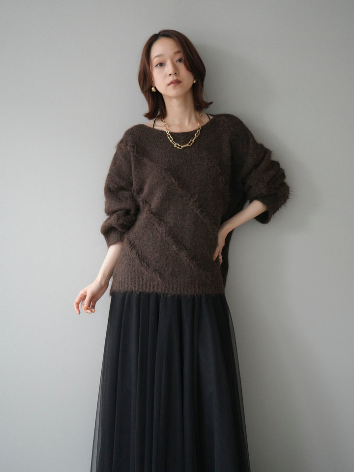 [予約]ブークレラインデザインニットプルオーバー/brown