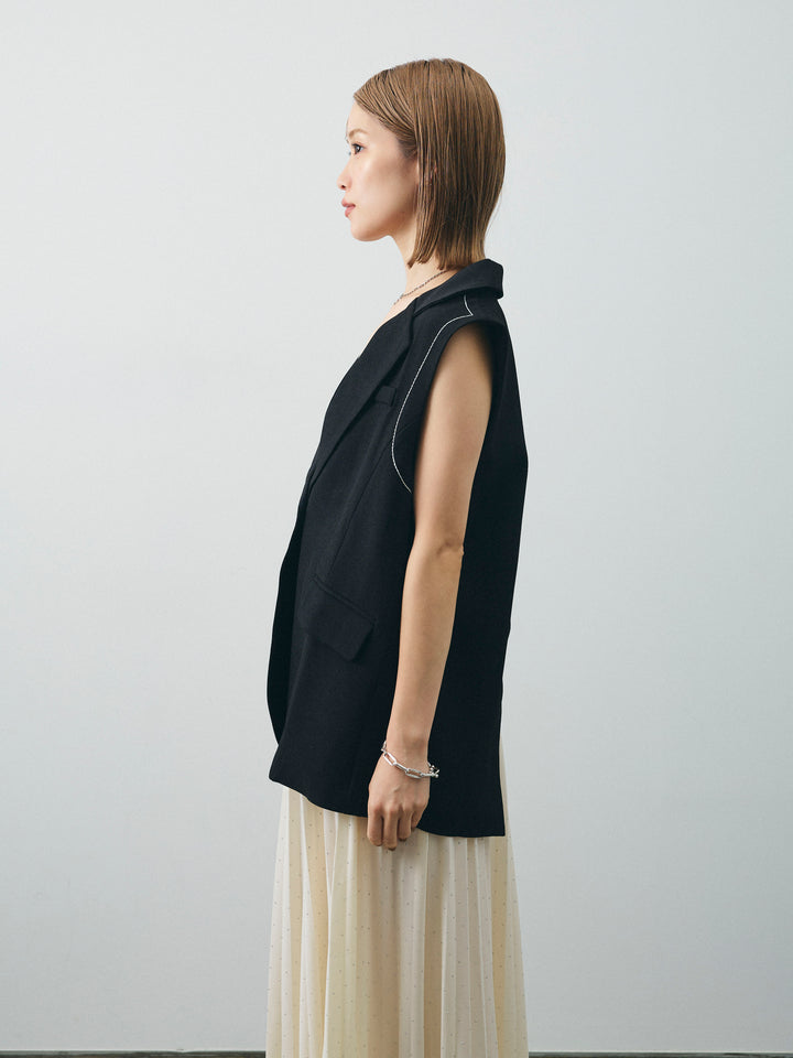 [予約]ステッチデザインベスト/ブラック