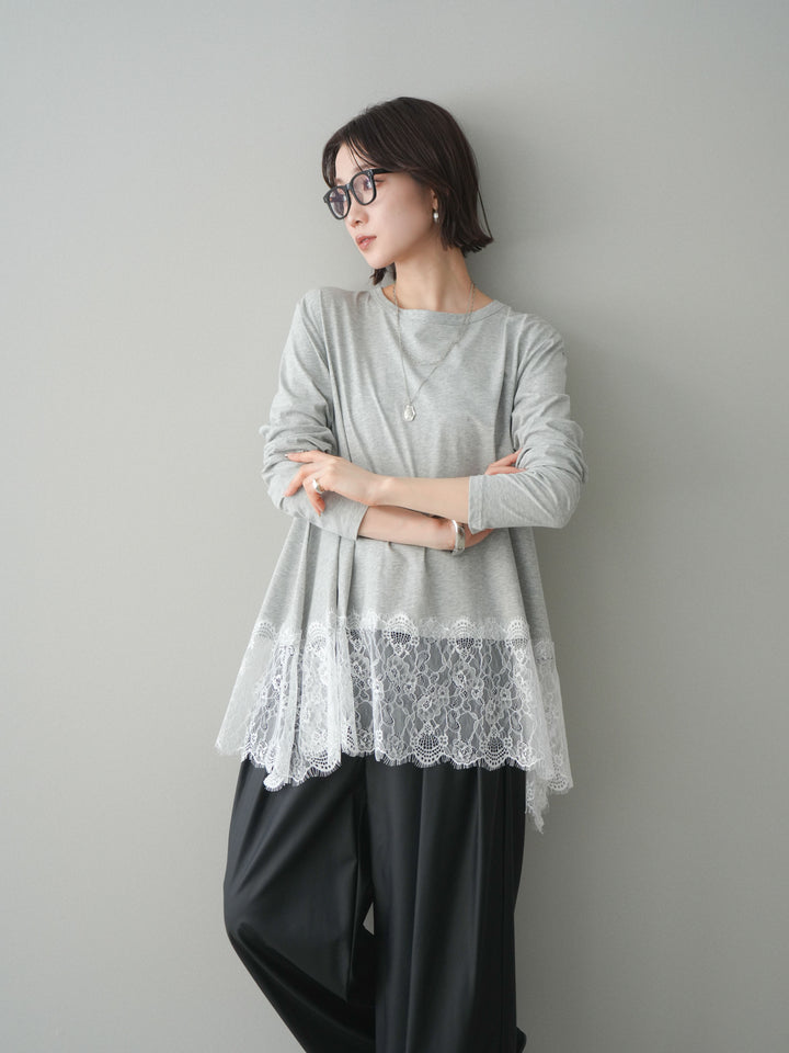 [SET]裾レースロングスリーブTシャツ+選べるアクセセット(2set)