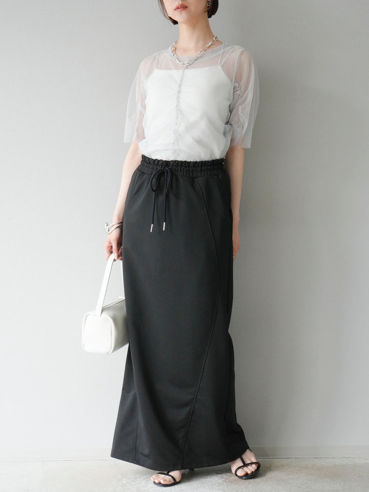 [SET]ラメチュールシャーリングプルオーバー+スウェットロングスカート(2set)