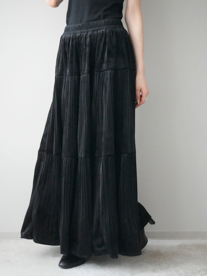 [予約]ベロアティアードワッシャースカート/black