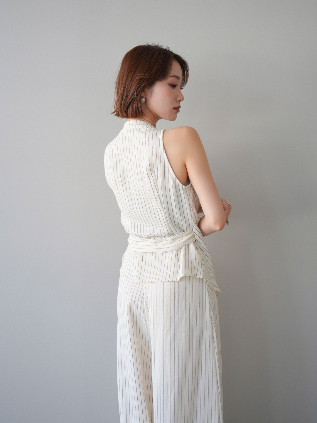 【套裝】裹身無袖上衣和闊腿褲套裝（2套）+裹身無袖上衣和闊腿褲套裝（2套）（2套）