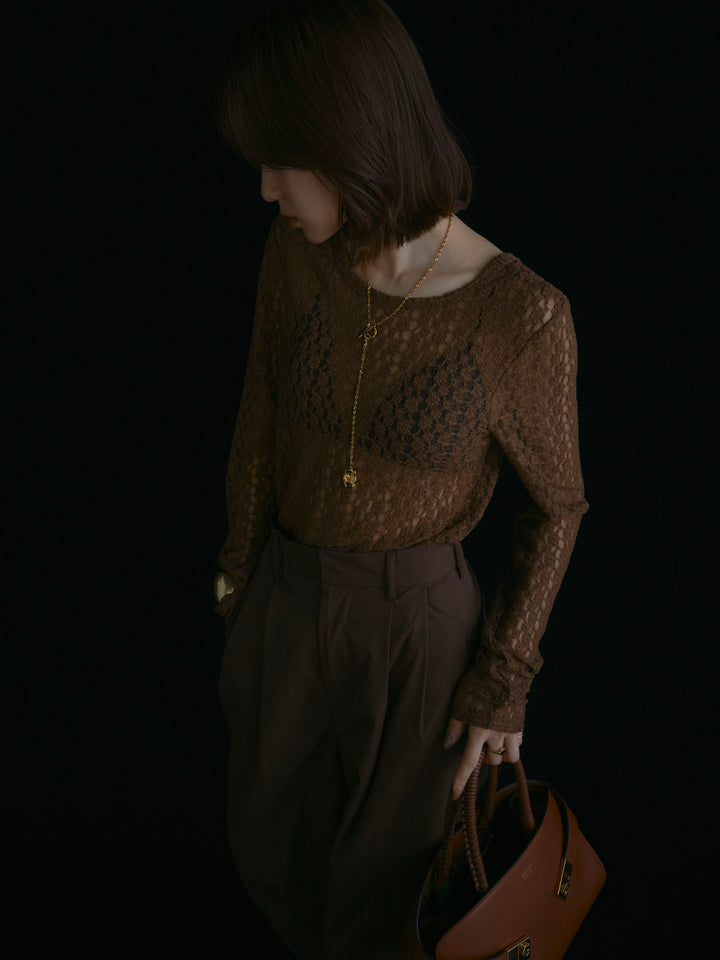 【Allure】[SET]バックラウンドレーストップス+タフタワイドカーブパンツ(2set)