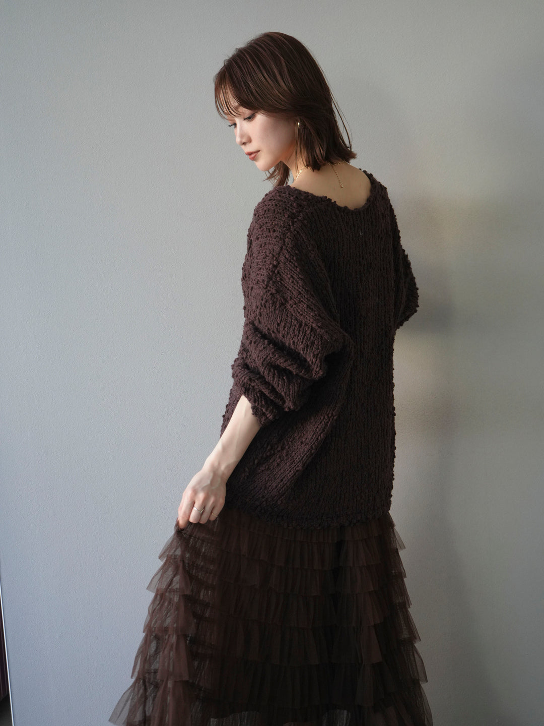 [予約]メランジポコポコニットプルオーバー/brown