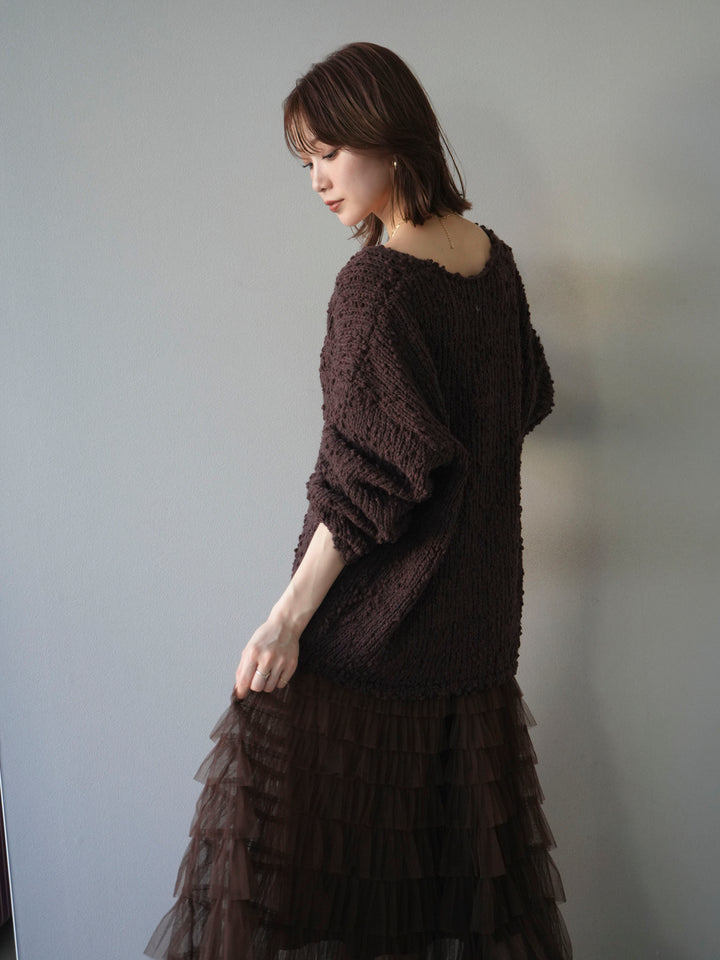 [予約]メランジポコポコニットプルオーバー/brown