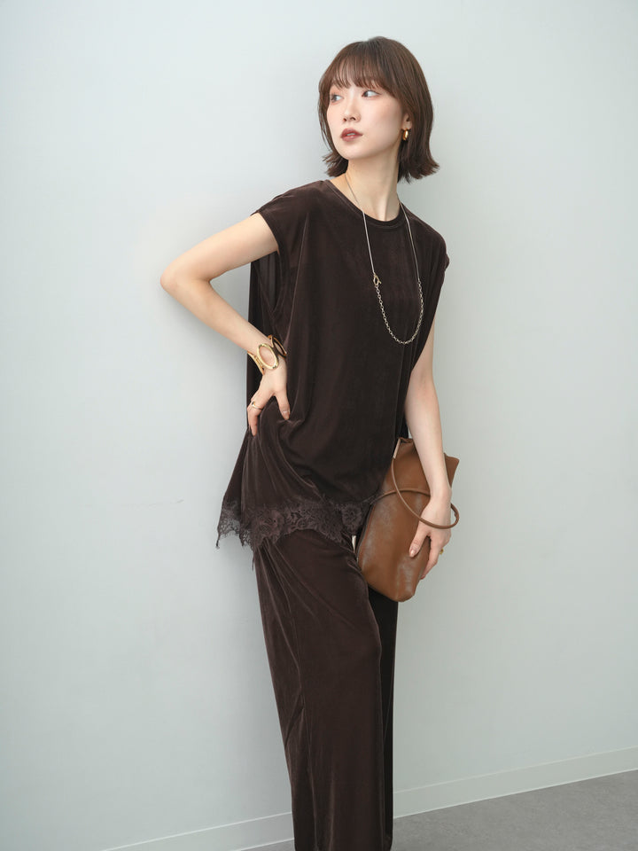 [SET]ベロアレースコンビアシメノースリトップス+ベロアレースコンビアシメノースリトップス(2set)