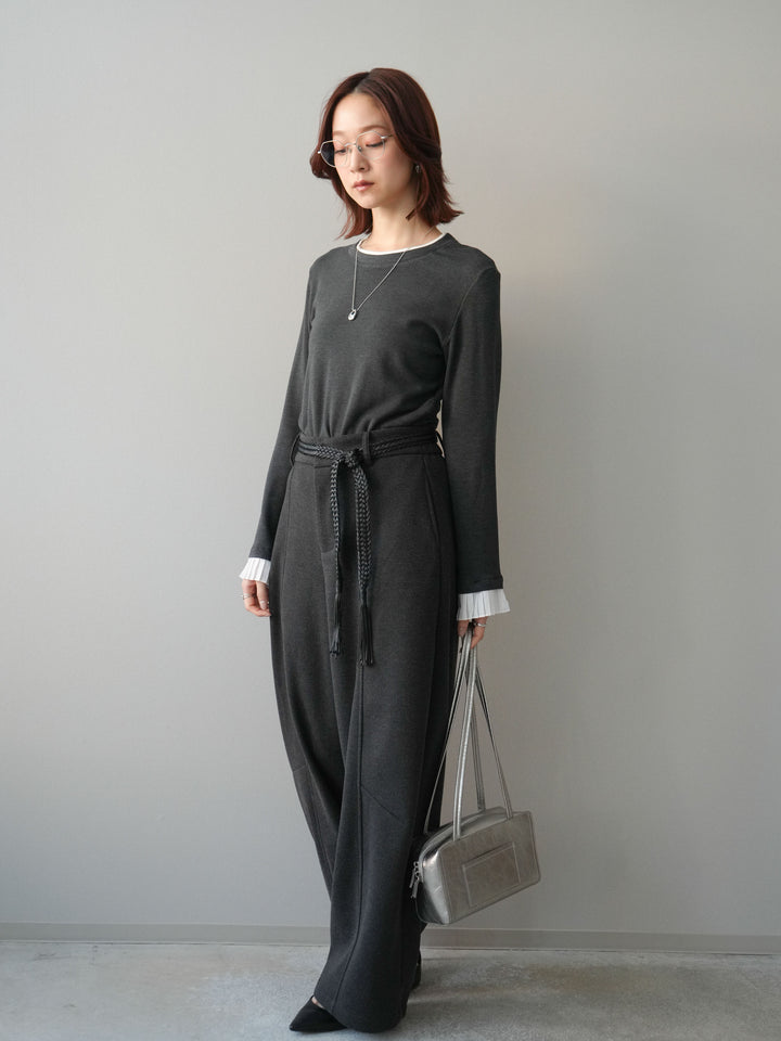 [予約]ベルト付裏起毛センターシームカーブパンツ/charcoal
