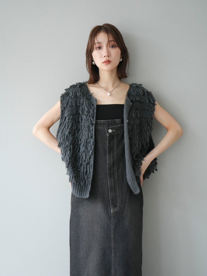 [SET]ループデザインベスト+アシンメトリーデニムワンピース(2set)