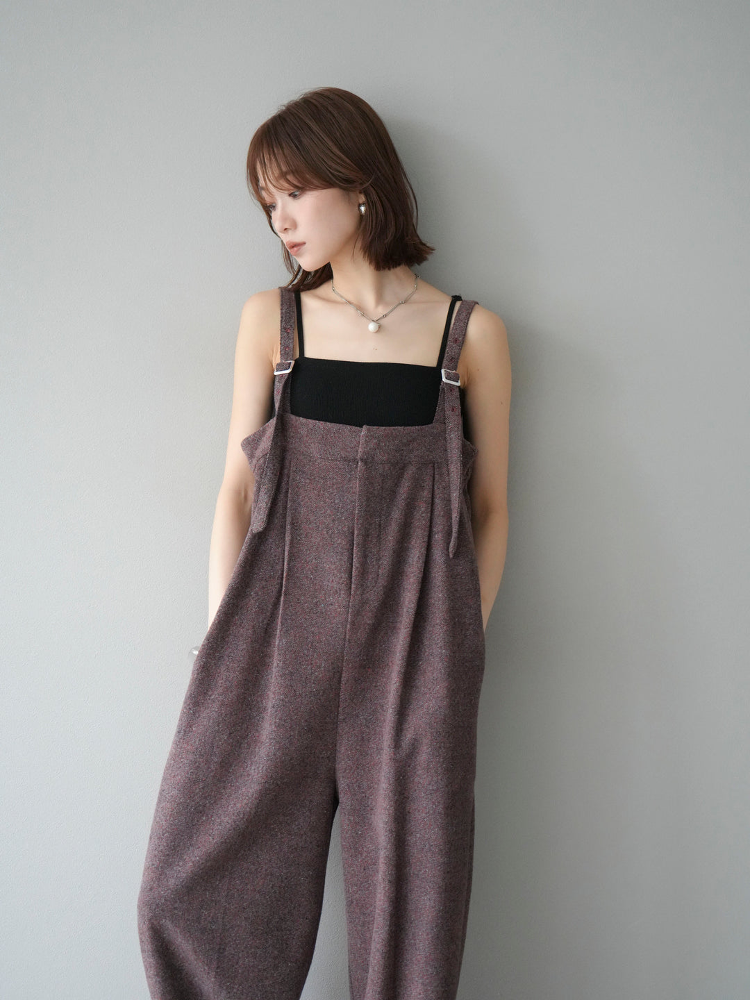 [予約]ツイードベアサロペット/オレンジ