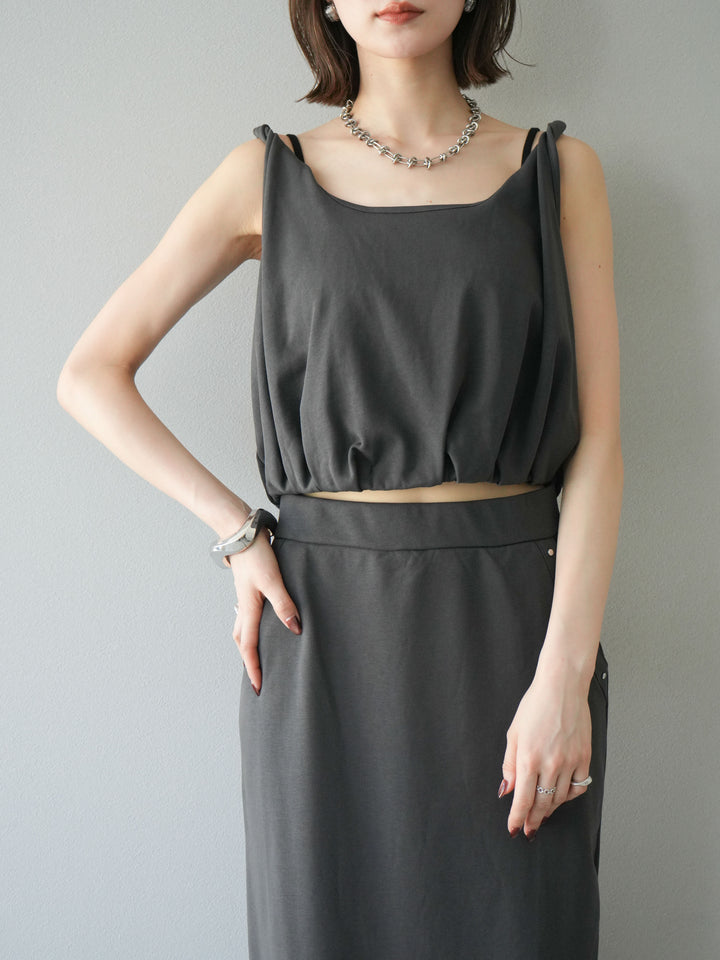 [SET]ミニ裏毛ツイストキャミバルーントップス＆Iラインスカート(2set)