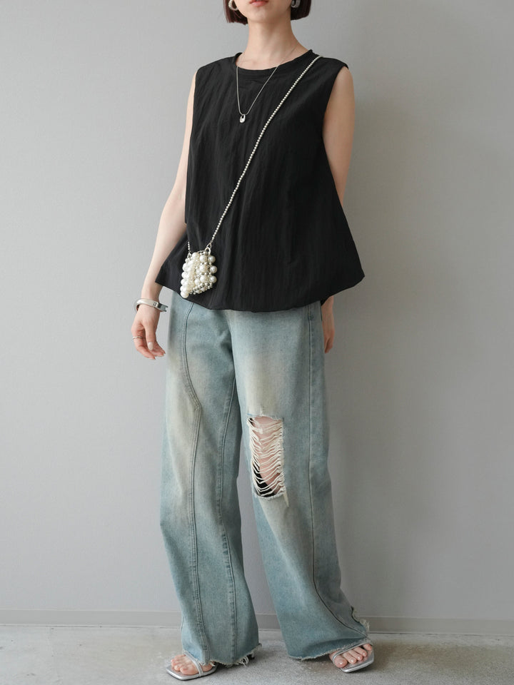 [預購] 墊圈塔夫綢氣球襯衫/黑色