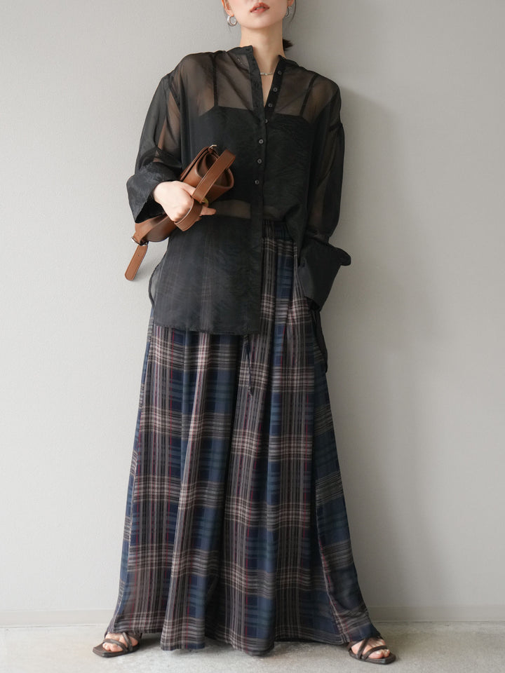 [予約]シャイニーシアーバンドカラーシャツ/ブラック