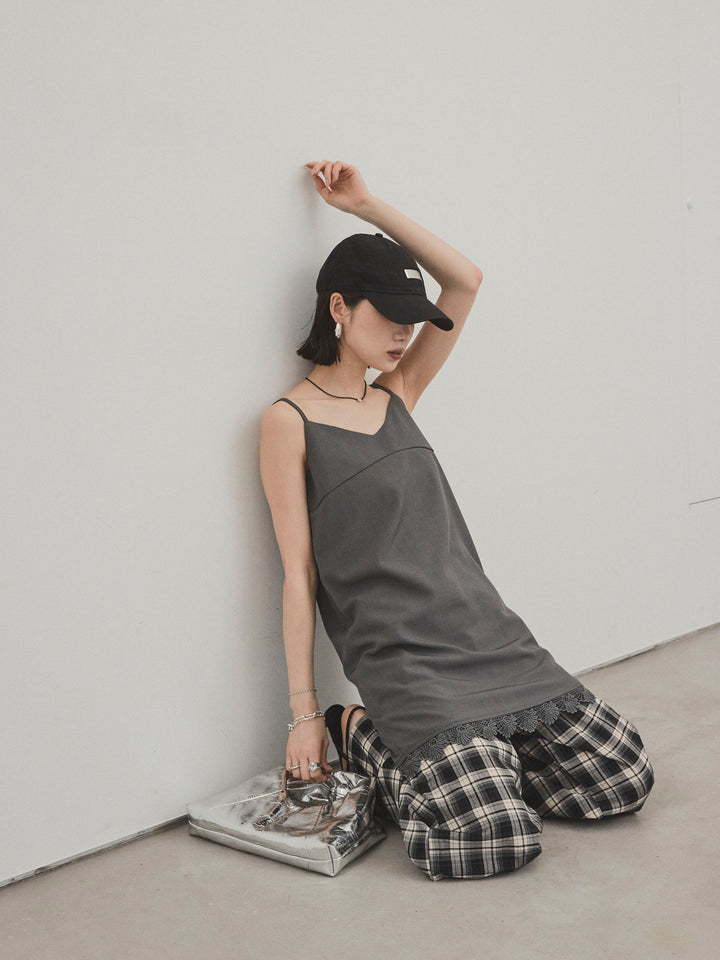 [予約]裾レース切替キャミミニワンピース/グレー