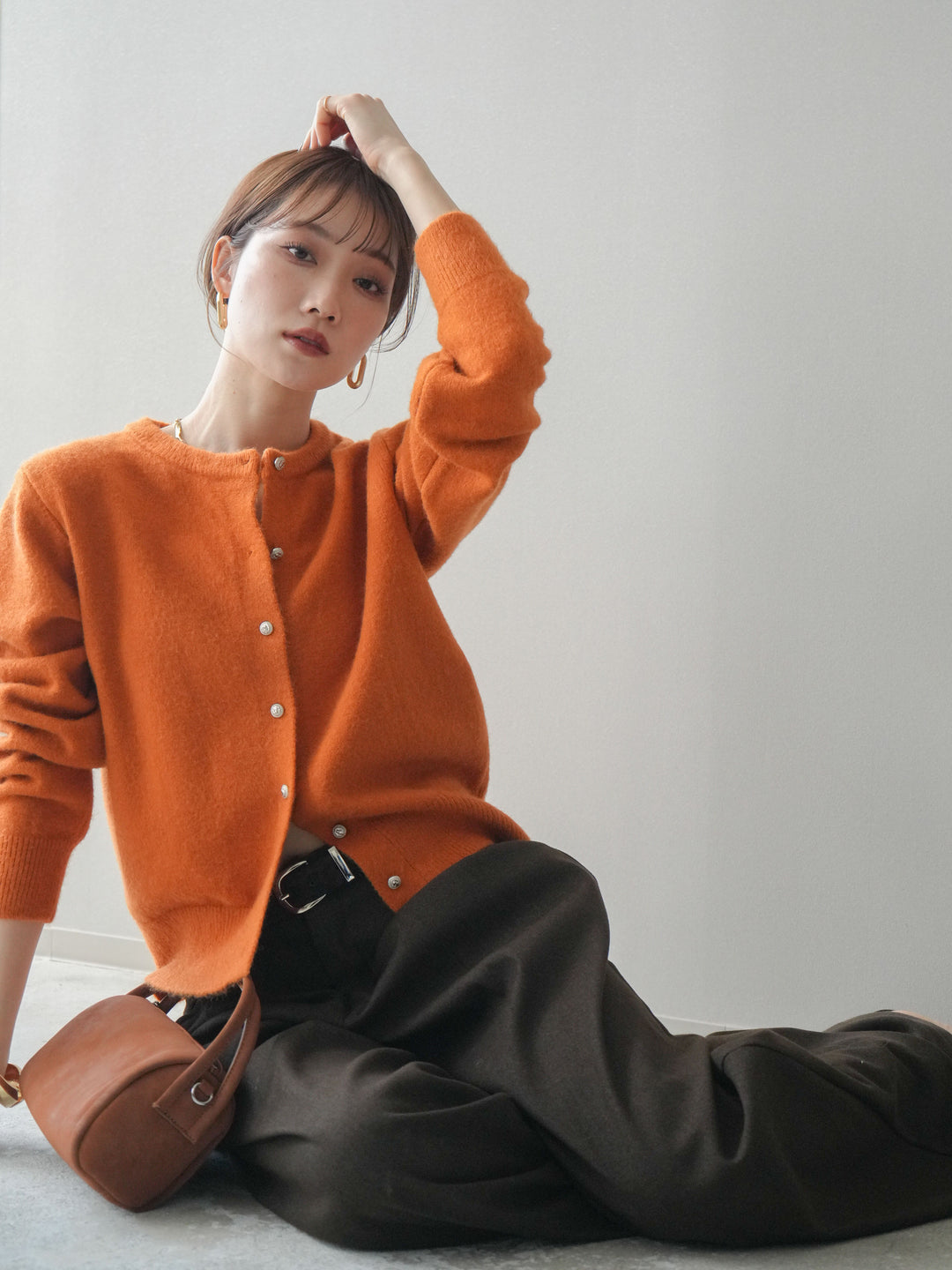 [予約]アンティークボタンニットカーディガン/orange