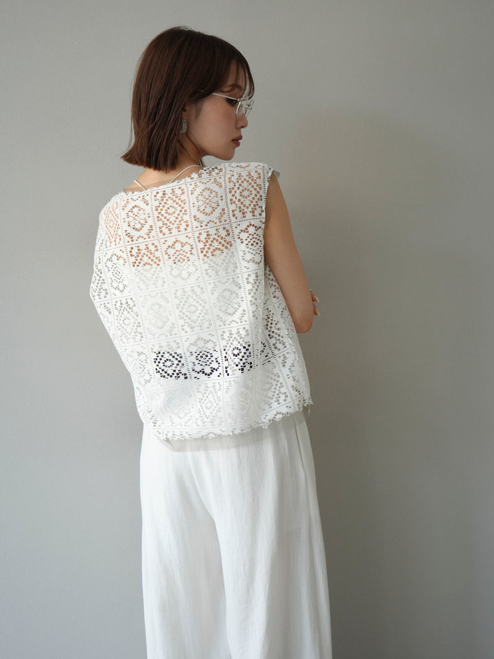 [予約]ブロックレースベスト/オフホワイト