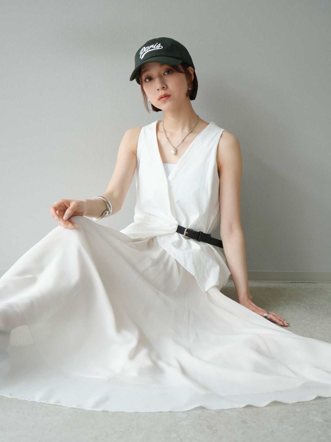 [予約]ベルトデザインバルーンブラウス/ホワイト