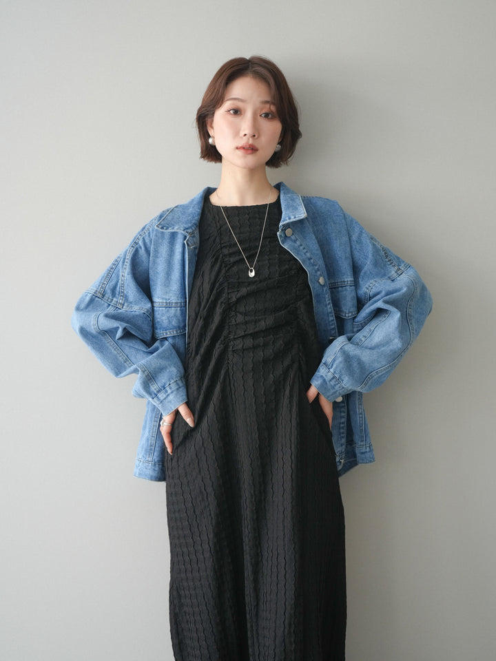 [予約]シャーリングジャガードノースリーブワンピース/black