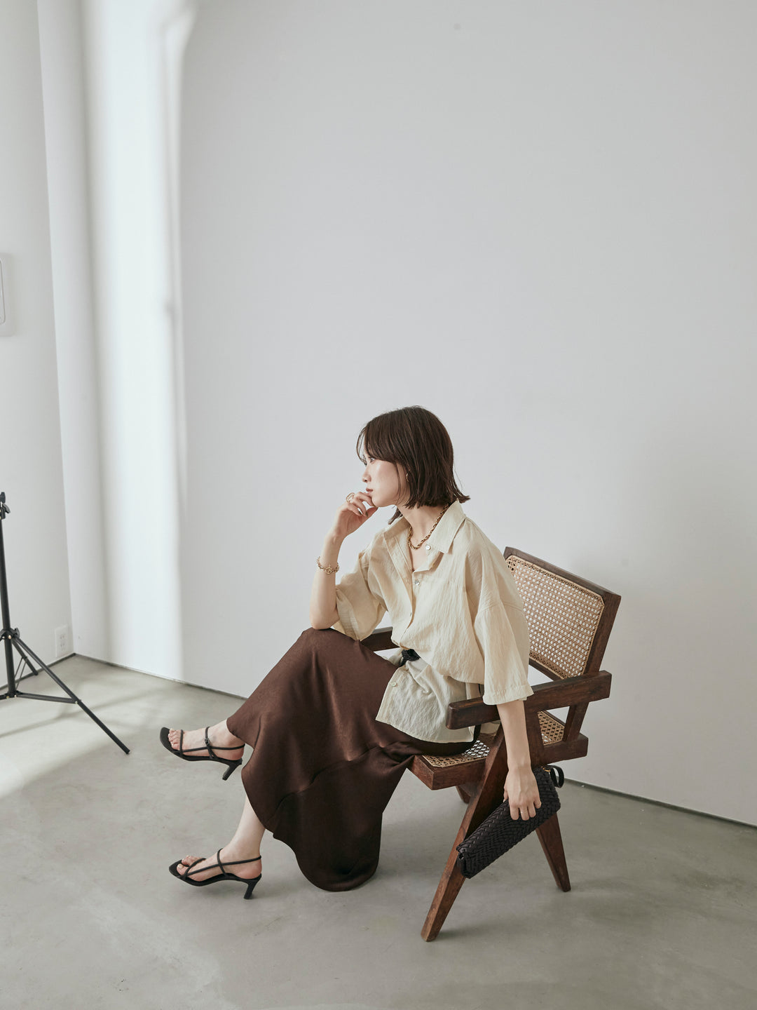 【預購】2WAY尼龍墊圈半身襯衫/奶油色