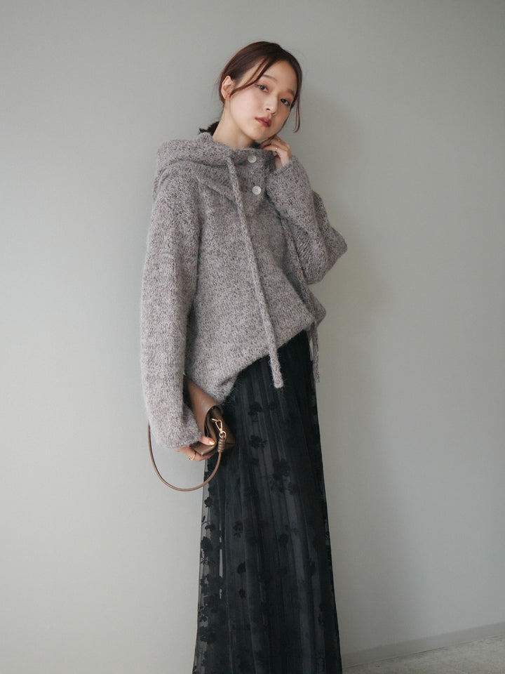 [SET]バラクラバSETニットプルオーバー+フラワーフロッキーチュールプリーツスカート(2set)