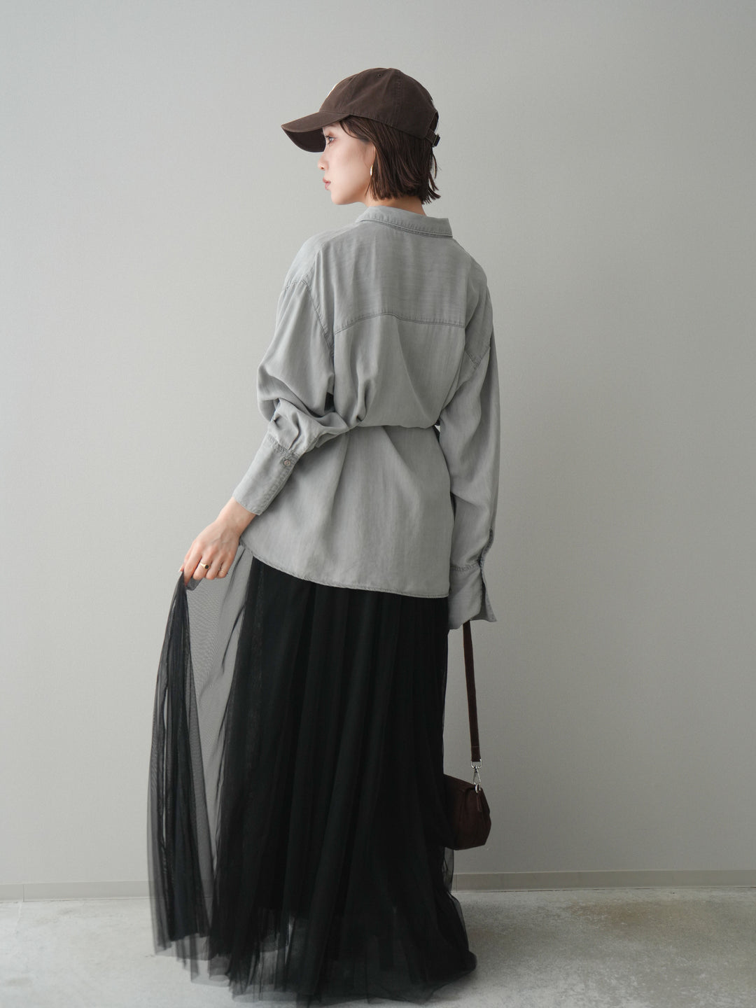 [SET]テンセルデニムタックシャツ+チュールボリュームスカート(2set)