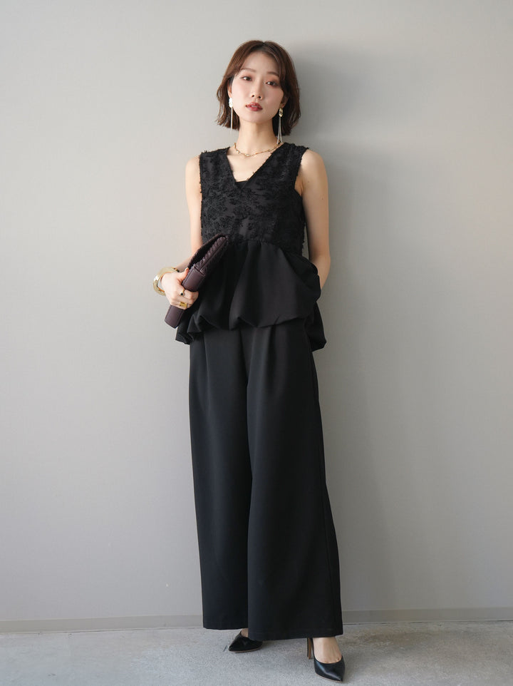 [SET]ジャガードレースぺプラムドッキングサロペット+選べるアクセセット(2set)