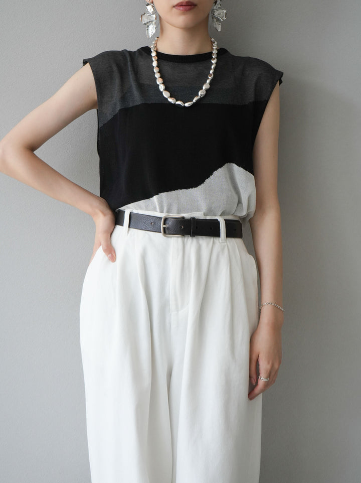 [Pre-order] Bicolor sheer knit sleeveless top/black