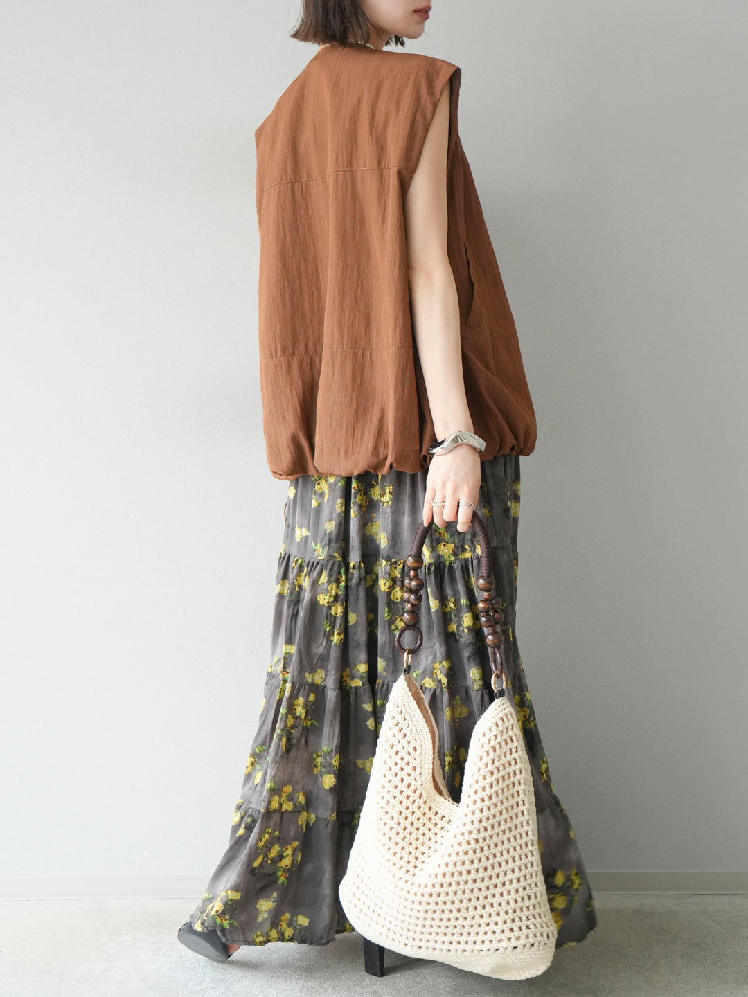 [SET]リネンライクドロストバルーンブルゾン+フラワーワッシャープリーツスカート(2set)