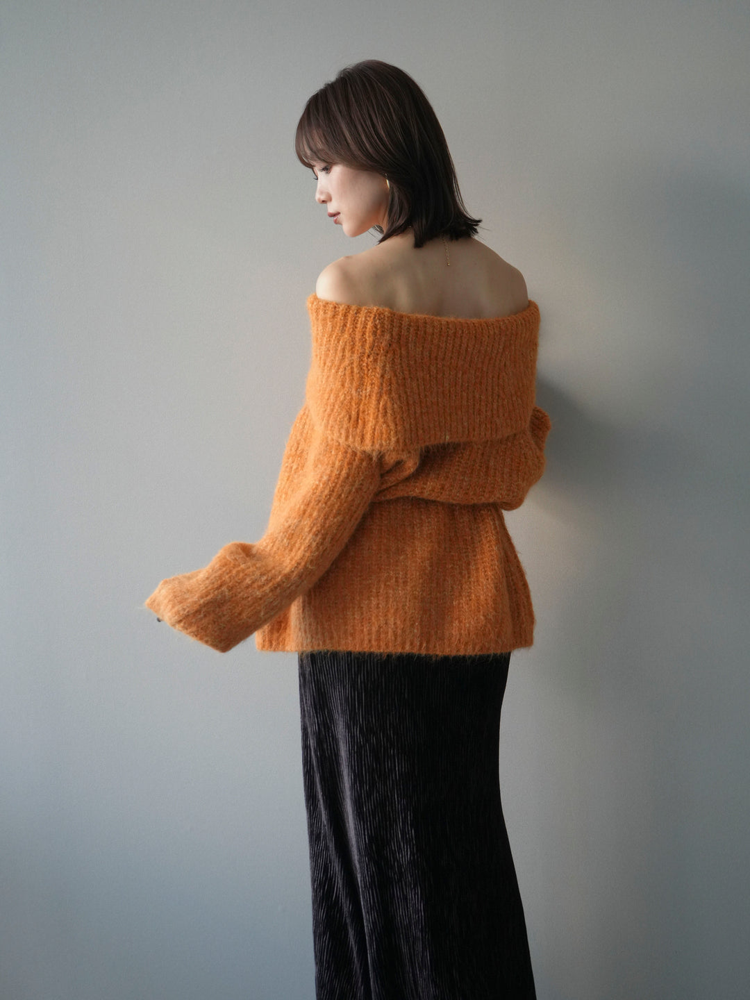 [予約]オフショルミックスニットプルオーバー/orange