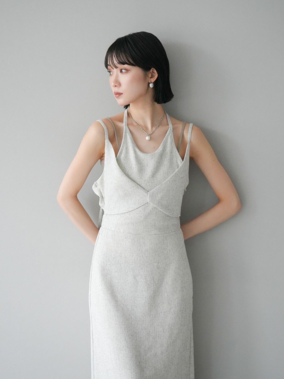 [預購] 夏季粗花呢層疊吊帶洋裝/象牙白