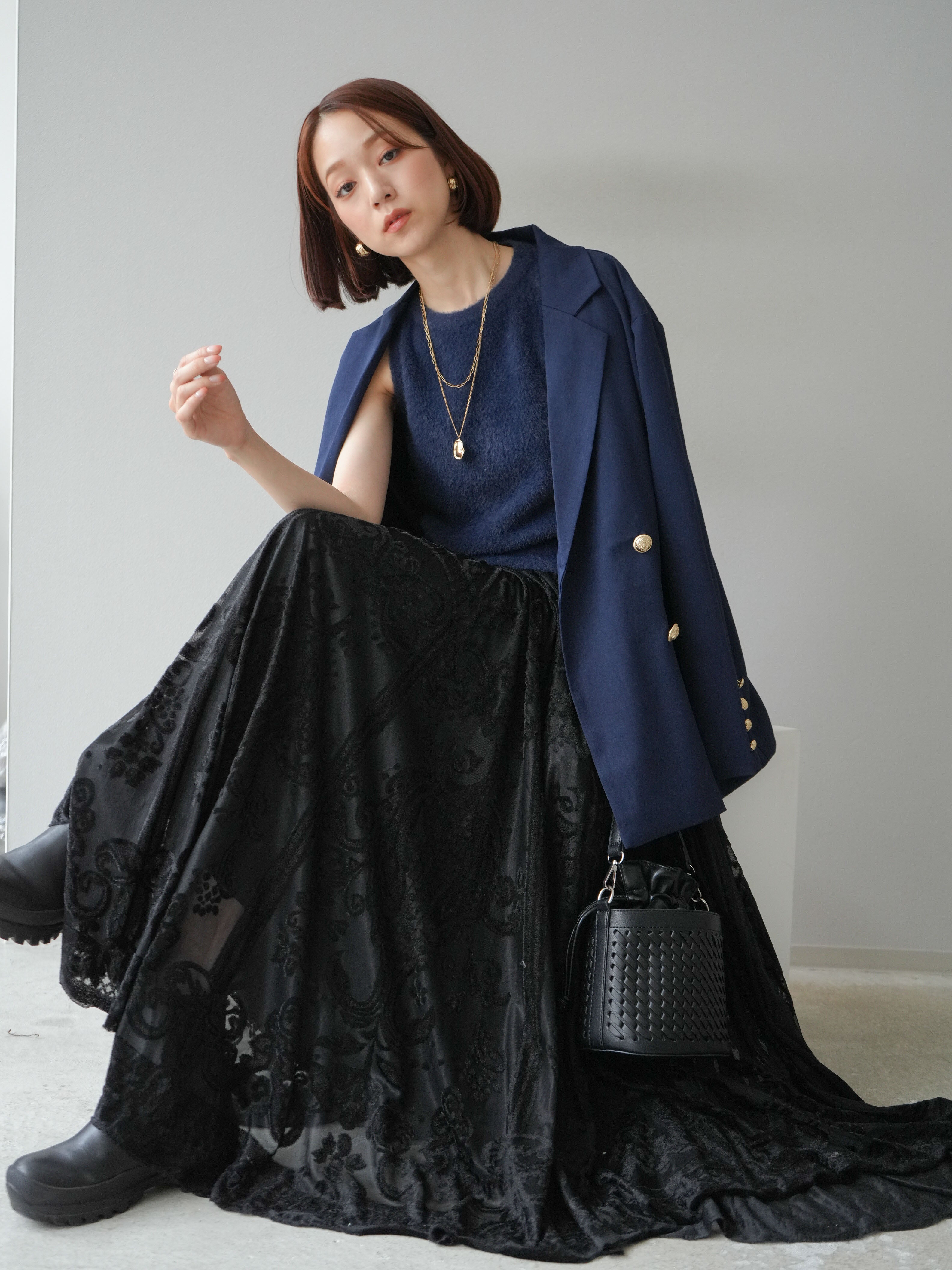 予約]ゴールドボタンツイルダブルテーラードジャケット/ネイビー – Lumier