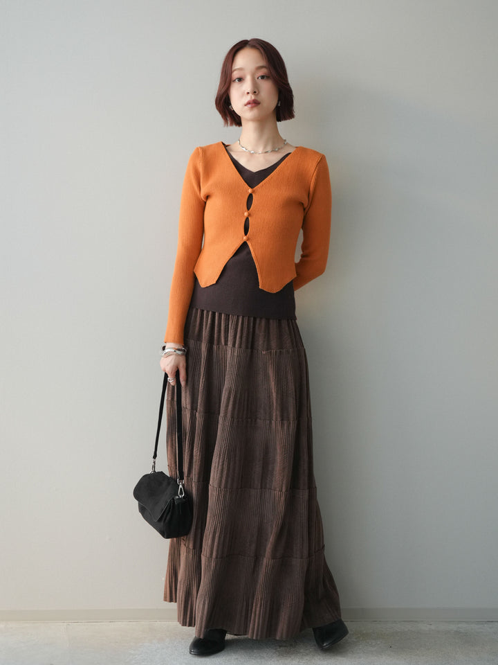 [予約]型押しスエードティアードプリーツスカート/brown