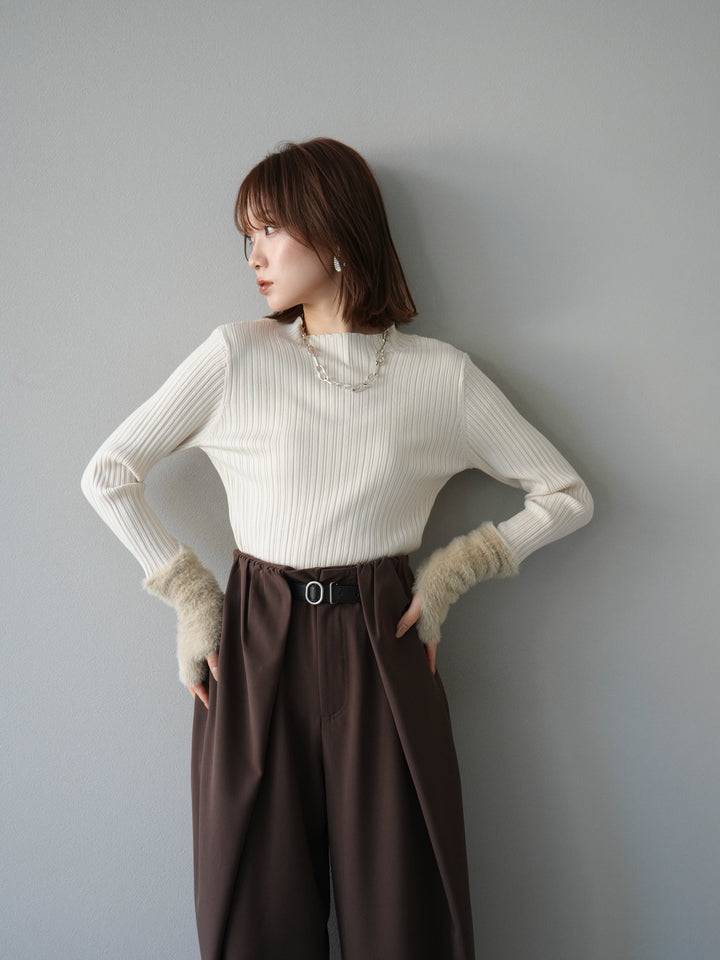 [予約]アームシャギーランダムリブニットトップス/アイボリー
