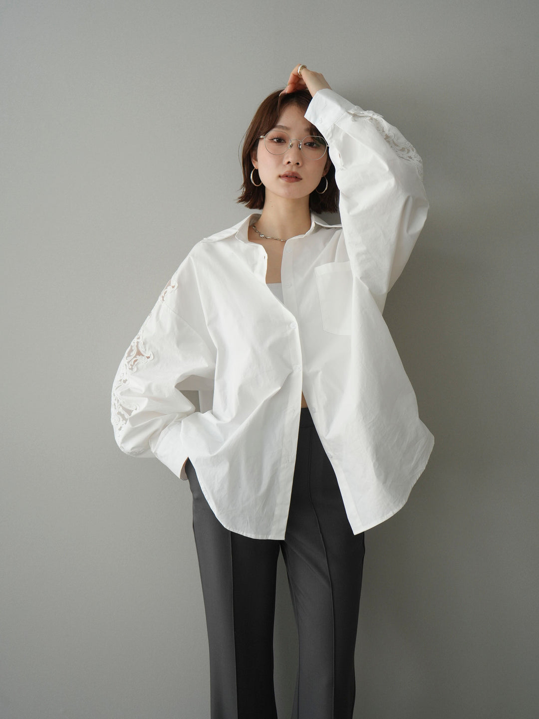 [SET]アームレースブロードシャツ+選べるアクセセット(2set)