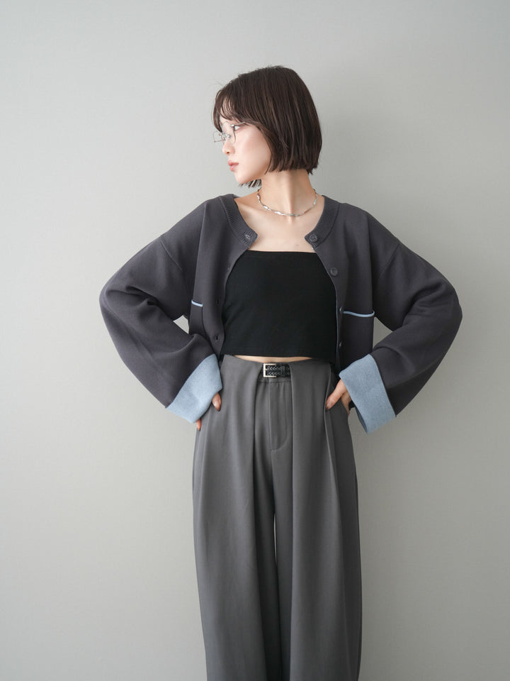 [SET]レーヨンポリダブルフェイスニットカーディガン+ベルトループデザインワイドパンツ(2set)