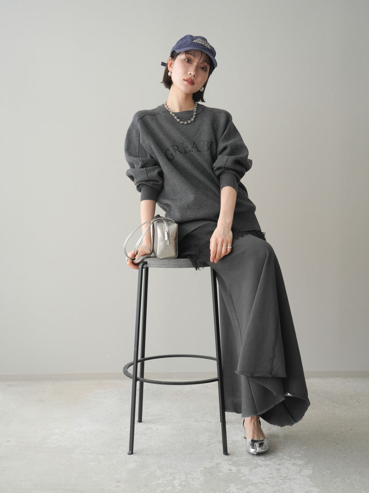 [予約]半ラバープリントロゴスウェットライクニットプルオーバー/mokucharcoal