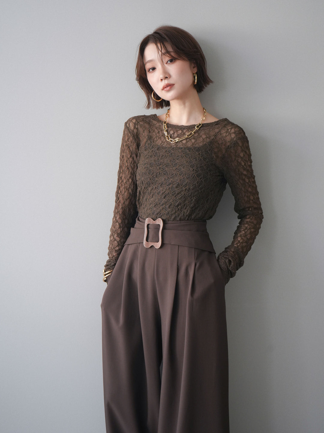 [予約]バックラウンドジャガードレーストップス/brown
