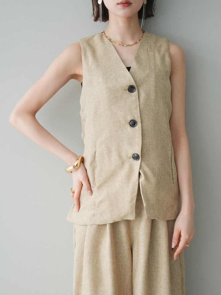 [SET]リネンライクバックオープンジレ+リネンライクタックワイドパンツ(2set)