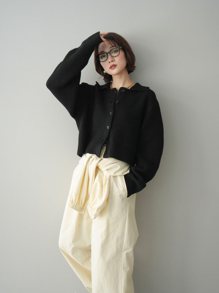[予約]メランジニット襟付きクロップドカーディガン/black