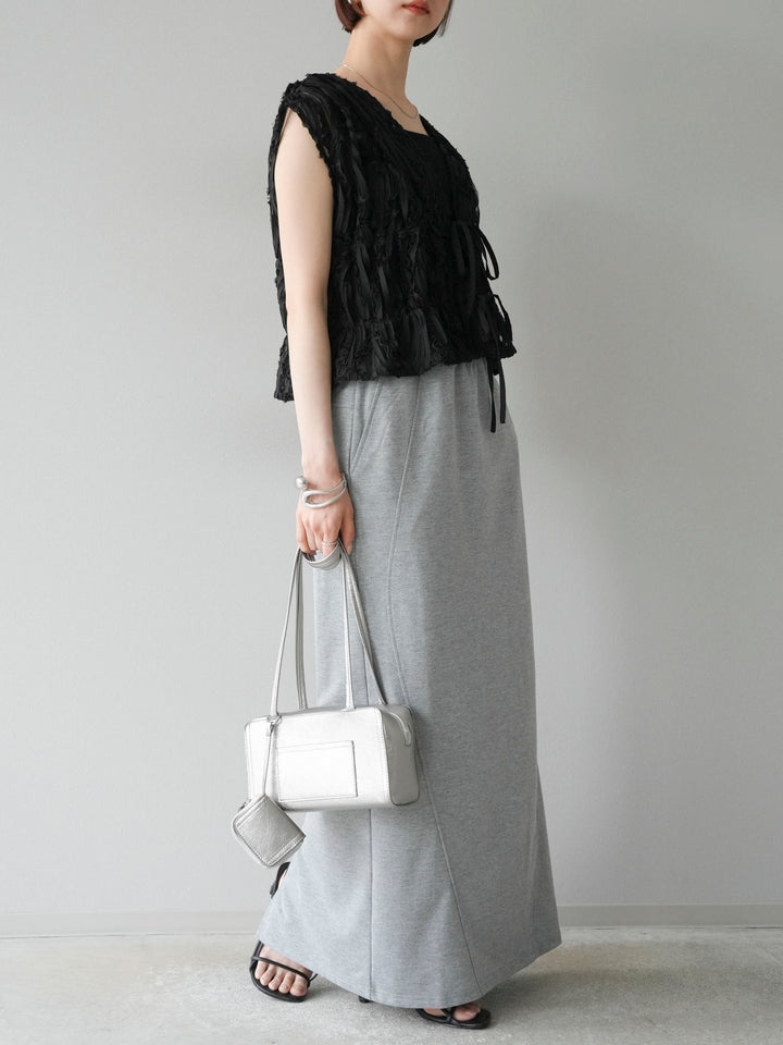 [SET]ジャガードレースリボントップス+スウェットロングスカート(2set)