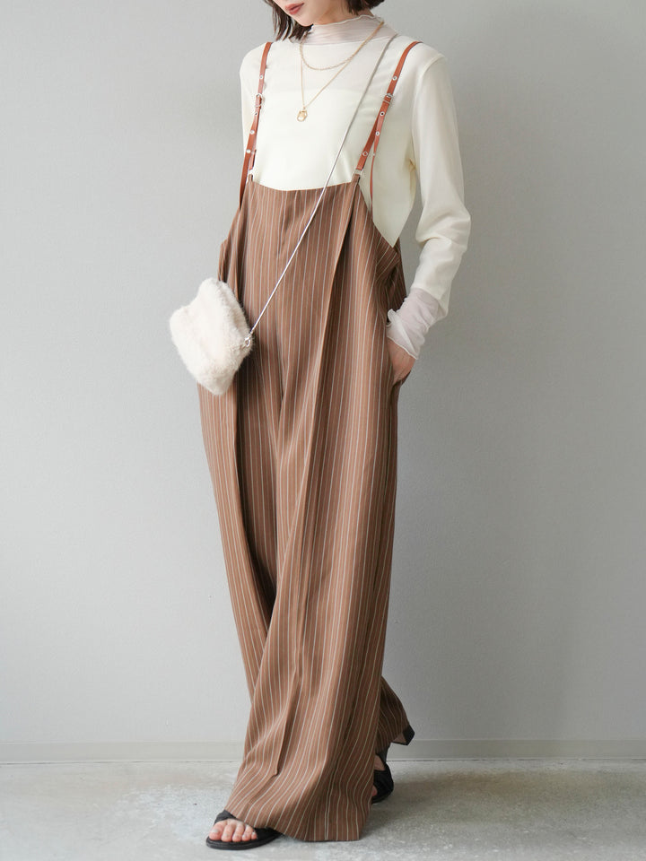 【着回しセット】[SET]ヘリンボーンストライプジレ+シアー切替ベロアトップス+ヘリンボーンストライプサロペット(3set)