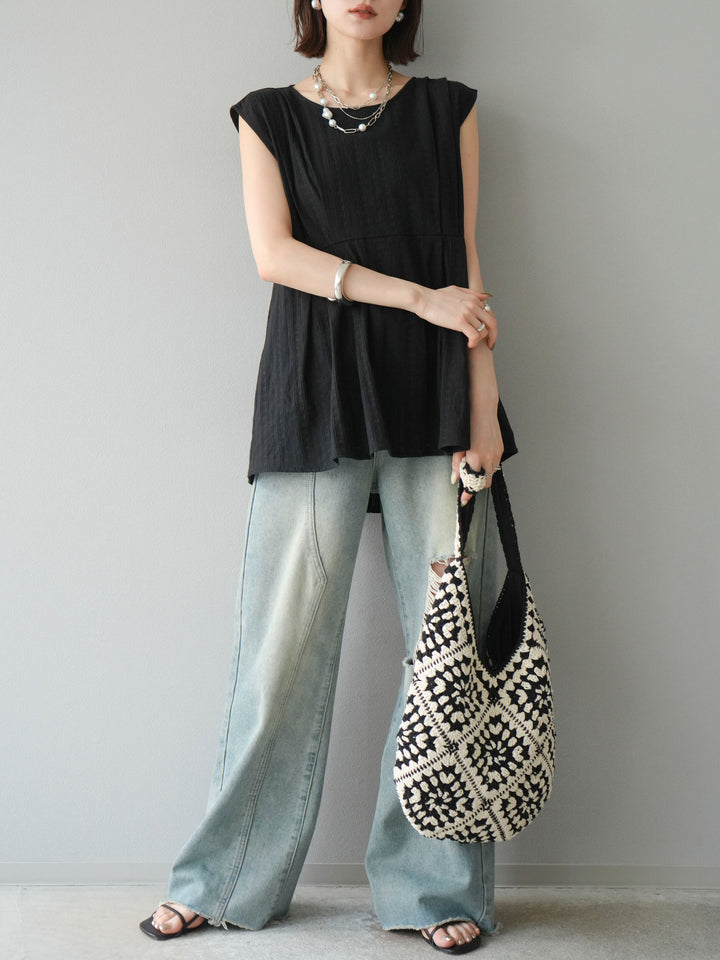 [予約]ドビーストライプタックブラウス/ブラック