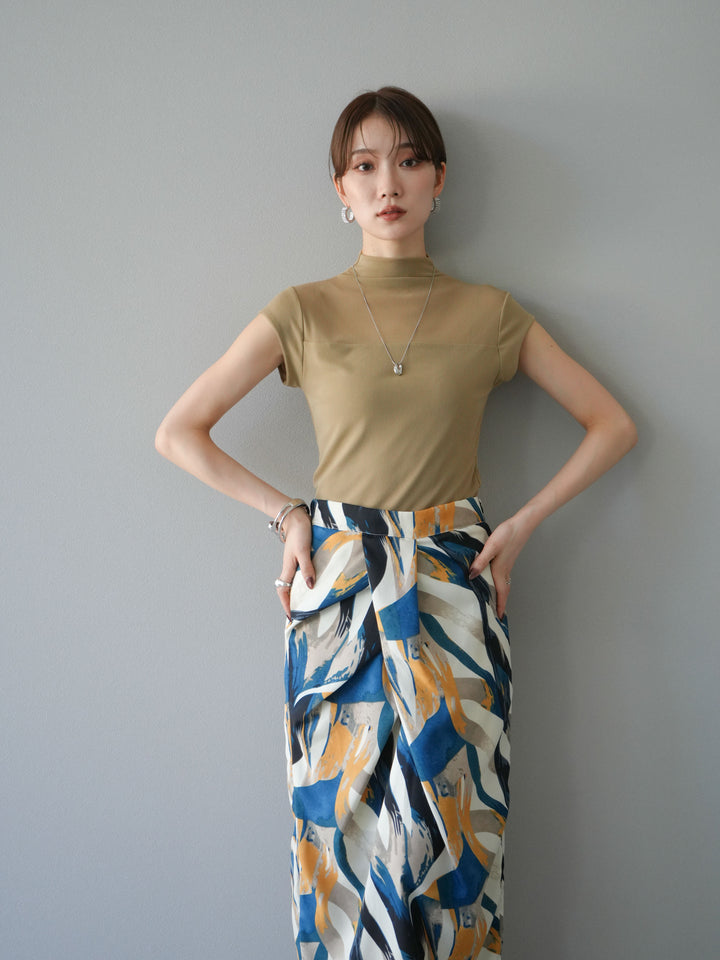 [予約]シアー切替ストレッチトップス/ベージュ