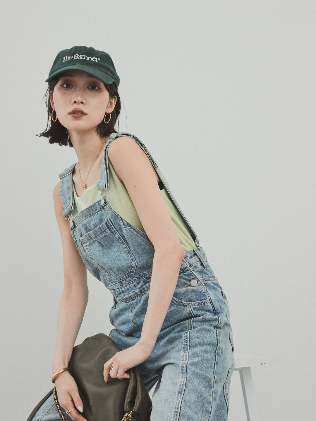 [予約]センターシームデニムサロペット /ライトブルー