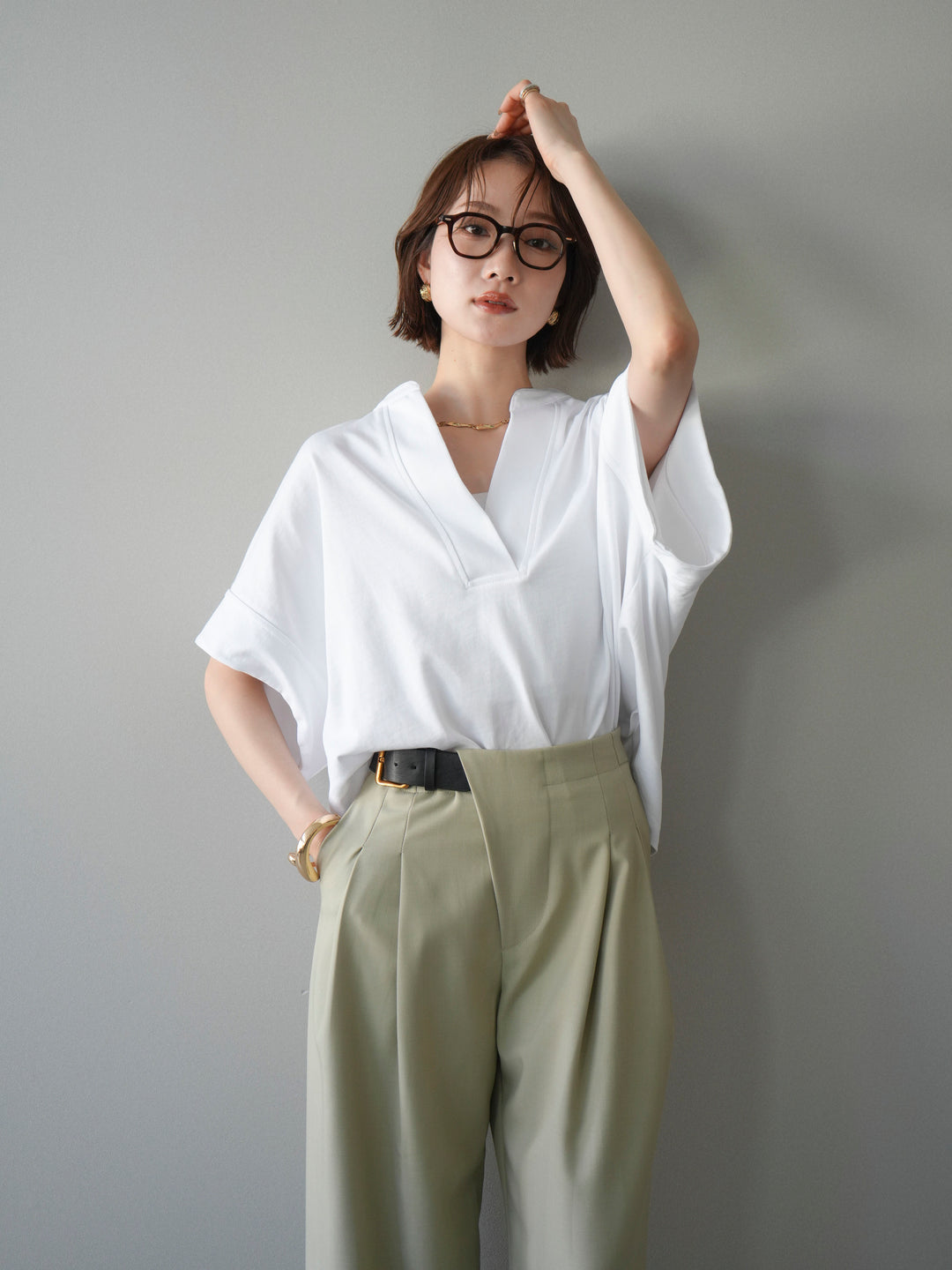 [予約]スキッパーワイド半袖トップス/white